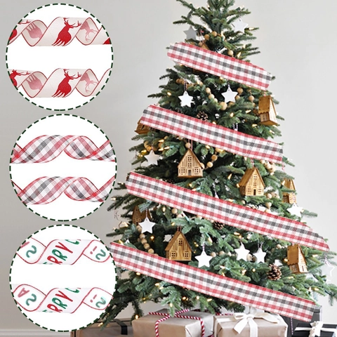 Nastro di Natale Con Alci Rosso Decorazione per Feste Natalizie Nastro Stampato Rustico in Poliestere per Albero di Natale