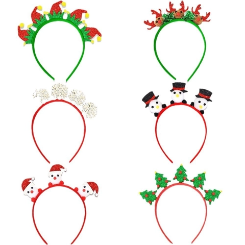 Cerchietto di Natale Decorazione per Feste Pupazzo di Neve Alce Albero di Natale Cappello da Elfo Fiocco di Neve Glitter