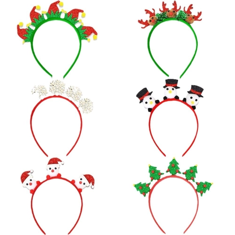 Serre-tête de Noël Décoration de Fête Bonhomme de Neige Élan Sapin de Noël Chapeau d'Elfe Flocon de Neige Paillettes