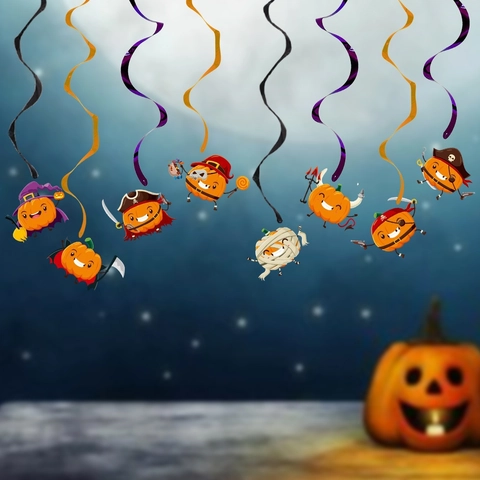 Decorazioni a Spirale Sospese per Halloween Zucca Cartone Animato Strega Scheletro Vampiro Ornamenti da Soffitto per Festa