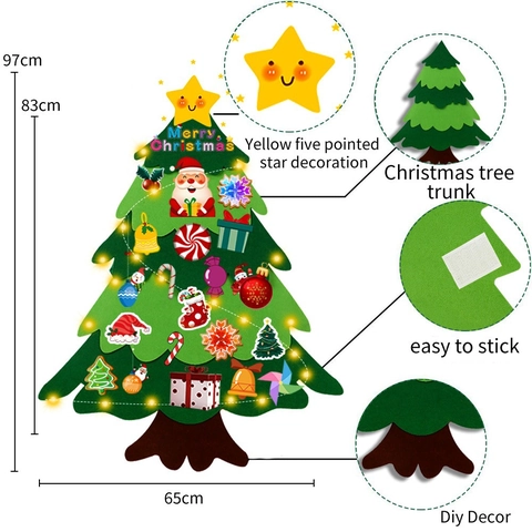 Kit de Árbol de Navidad de Fieltro DIY Con Luces LED Adornos Colgantes para Niños Decoración Pared Navidad Regalo Fiesta