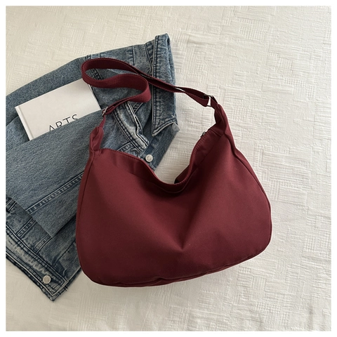 New 2024 Women Nylon Crescent Shoulder Bag Large Capacity Solid Color Urban Minimalist Casual Hobo Crossbody Handbag For Daily Use