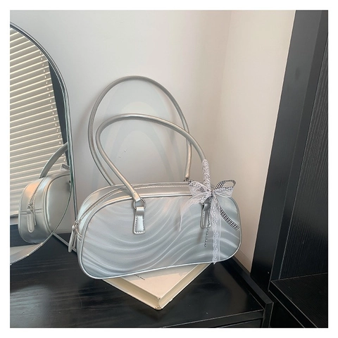 Borsa a Spalla in Pelle PU Goffrata alla Moda per Donna Elegante Borsa a Mano con Dettaglio Fiocco in Pizzo Tote Versatile