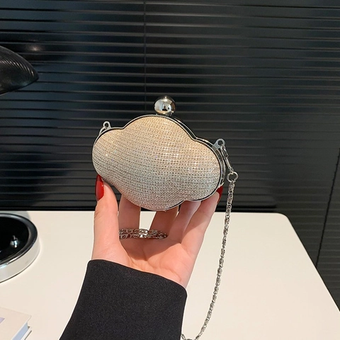 Mode Damen Wolkenförmig Strass Abendtasche Metallkette Mini Schulter Crossbody Clutch Tasche Für Hochzeit Party