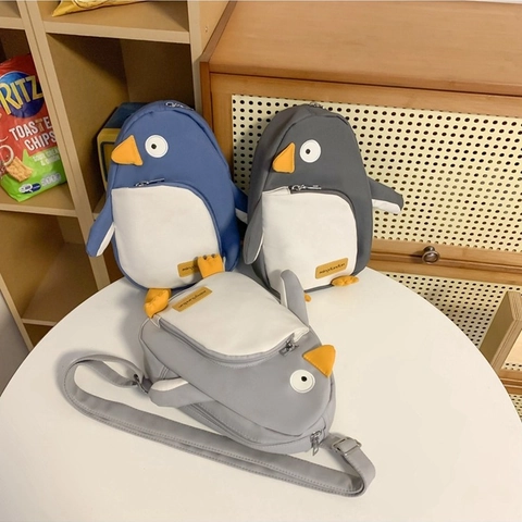Schattige Pinguïn Vorm Nylon Schoudertas Voor Vrouwen Kinderen Cartoon Dier Crossbody Borsttas Casual School Reizen