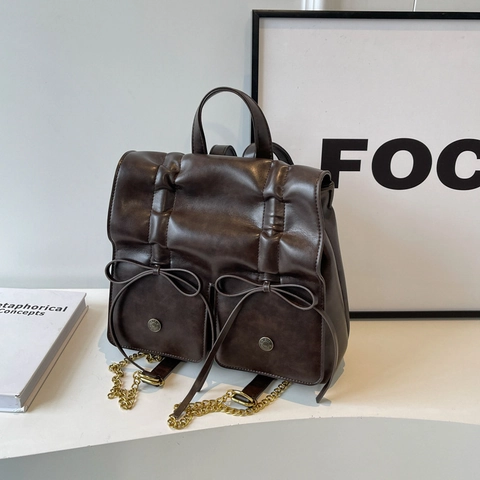 Zaino da Donna alla Moda con Fiocco Grande Capacità Morbida Pelle PU Tessuto a Quadri Borsa a Tracolla Versatile da Pendolare