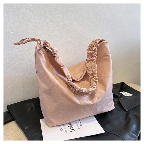 Borsa a Spalla Minimalista in Nylon da Donna Grande Capacità Tracolla Plissettata Hobo Bag Semplice Borsa a Tracolla per il Quotidiano