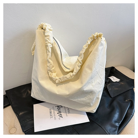 Borsa a Spalla Minimalista in Nylon da Donna Grande Capacità Tracolla Plissettata Hobo Bag Semplice Borsa a Tracolla per il Quotidiano