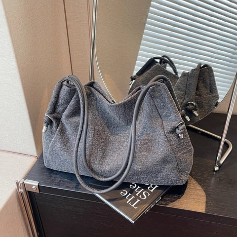 Borsa a Tracolla in Denim da Donna Grande Tote Lavata con Coulisse e Nodo Minimalista Borsa Hobo Casual Lavoro Quotidiano
