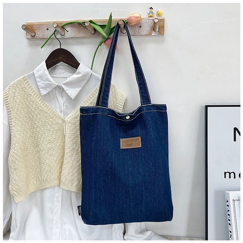 Borsa Tote in Denim da Donna Borsa a Tracolla Versatile Borsa a Mano Grande Capacità Minimalista Retro Casual per Donna