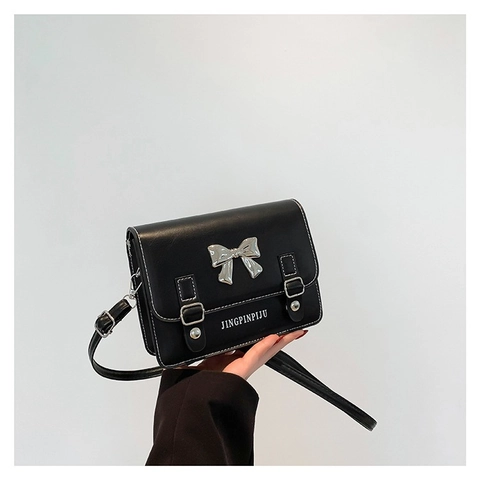 Mode Nouveau Sac à Bandoulière en Cuir PU pour Femmes Décor de Nœud Surpiqûres Contrastées Sac à Main Carré Minimaliste Urbain