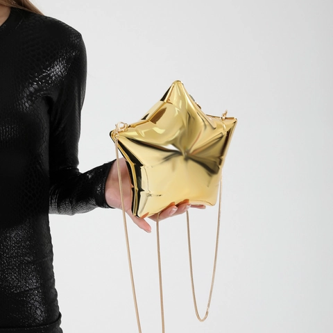Star Shaped Crossbody Bag Metallic Mirror Acrylic Pentagram Chain Shoulder Purse Party Fashion Y2K