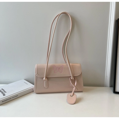 Borsa a Tracolla da Donna in Pelle PU con Ricamo a Farfalla Borsa Sottobraccio Minimalista con Ciondolo a Cuore Versatile
