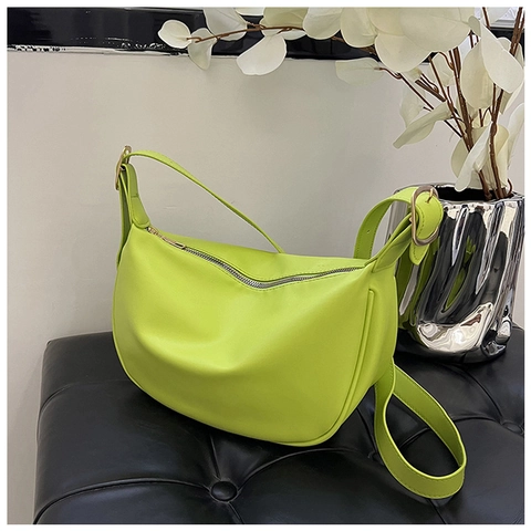 Bolso Hobo de Media Luna Minimalista para Mujer Cuero PU Color Sólido Correa Ajustable Bolso de Hombro Diario