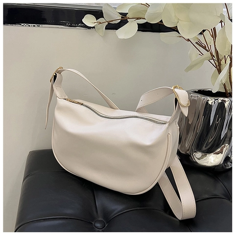 Bolso Hobo de Media Luna Minimalista para Mujer Cuero PU Color Sólido Correa Ajustable Bolso de Hombro Diario