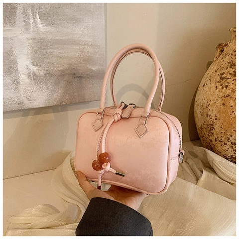 Bolso de Hombro para Mujer de Cuero PU con Relieve Floral Bolso de Mano Retro Pequeño Cuadrado con Correa de Cuentas