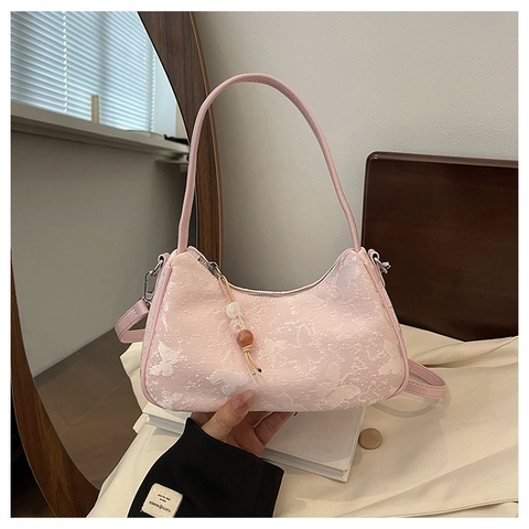 Borsa a Spalla Donna Jacquard Con Farfalle Borsa Sottobraccio Minimalista Hobo Con Ciondolo Di Perline Borsa a Tracolla