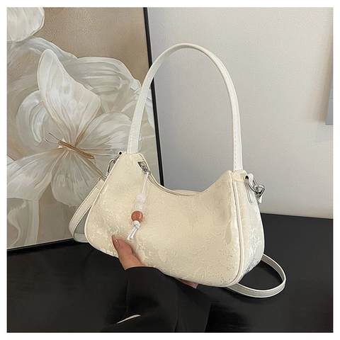 Borsa a Spalla Donna Jacquard Con Farfalle Borsa Sottobraccio Minimalista Hobo Con Ciondolo Di Perline Borsa a Tracolla