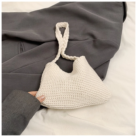 Damen Gestrickte Umhängetasche Urban Minimalist Hobo Bag Gewebte Häkelhandtasche Weiche Daily Tote Für Urlaub Casual Shopping