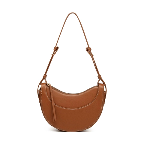 Women PU Leather Crescent Shoulder Bag Retro Half Moon Hobo Bag With Contrast Stitching Adjustable Strap Casual Crossbody Bag