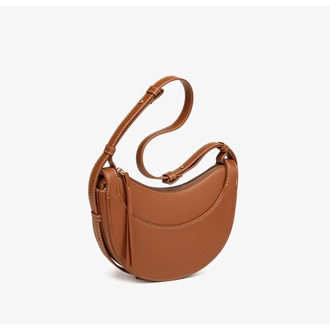 Women PU Leather Crescent Shoulder Bag Retro Half Moon Hobo Bag With Contrast Stitching Adjustable Strap Casual Crossbody Bag