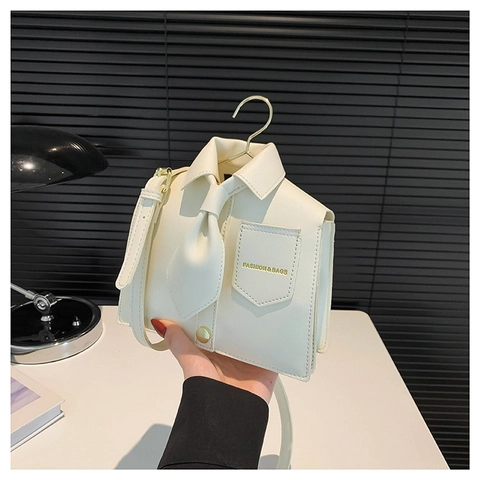 Creative Shirt Design PU Leather Shoulder Bag For Women Fashion Crossbody Bag With Tie And Hanger Handle Unique Style Handbag