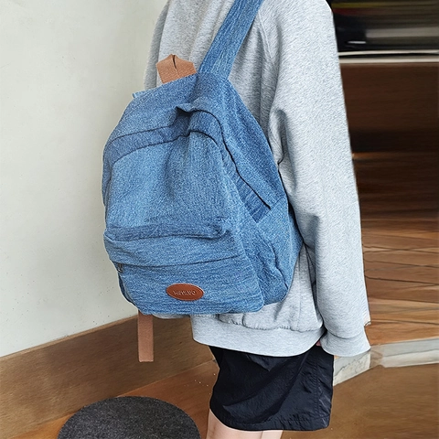 Damen Casual Denim Rucksack Urbaner Minimalismus Gewaschener Denim Daypack Mode Schultasche Für Damen Reisen Student Rucksack