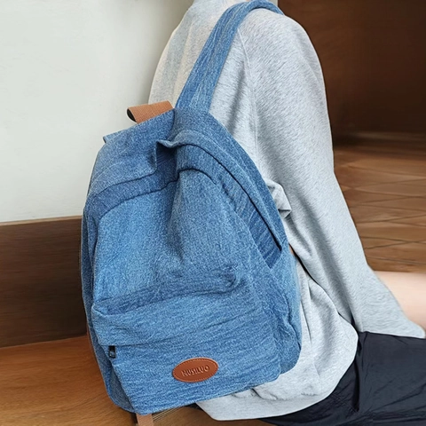 Damen Casual Denim Rucksack Urbaner Minimalismus Gewaschener Denim Daypack Mode Schultasche Für Damen Reisen Student Rucksack