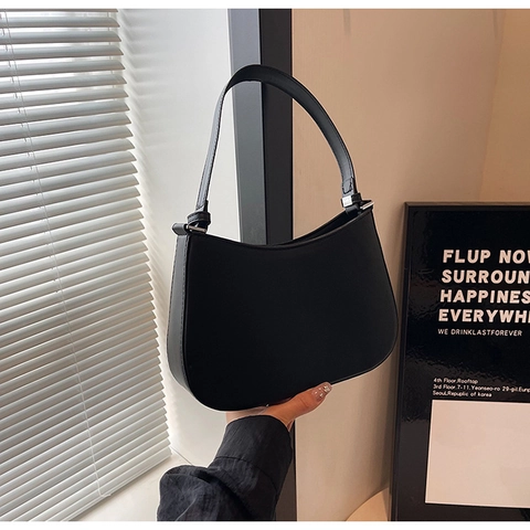 Women Minimalist PU Leather Underarm Bag Fashion Solid Color Shoulder Hobo Bag Vintage Urban Style Tote Handbag Daily