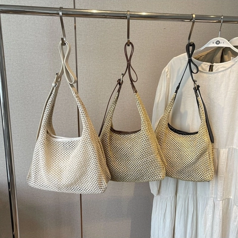 Damen Casual Gewebte Stroh Schultertasche Große Kapazität Sommer Strand Hobo Tasche Mit Verstellbarem Riemen Mode Handtasche