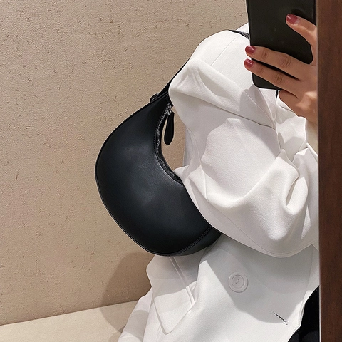 Borsa Sottospalla in Pelle PU a Mezzaluna di Nicchia Francese Donna Borsa a Tracolla Crescent Minimalista Borsa Hobo alla Moda