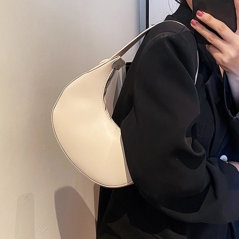 Borsa Sottospalla in Pelle PU a Mezzaluna di Nicchia Francese Donna Borsa a Tracolla Crescent Minimalista Borsa Hobo alla Moda