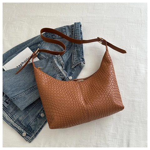 Borsa a Spalla Hobo in Pelle PU Intrecciata per Donna Borsa a Tracolla alla Moda Versatile di Grande Capacità con Tracolla Regolabile