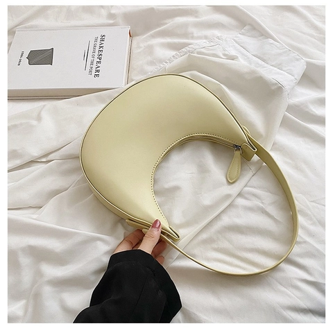 Bolso de Hombro de Media Luna de Cuero PU Minimalista de Moda para Mujer Estilo Urbano Vintage Color Sólido Bolso Hobo Axilas Viaje Diario