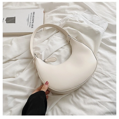 Bolso de Hombro de Media Luna de Cuero PU Minimalista de Moda para Mujer Estilo Urbano Vintage Color Sólido Bolso Hobo Axilas Viaje Diario