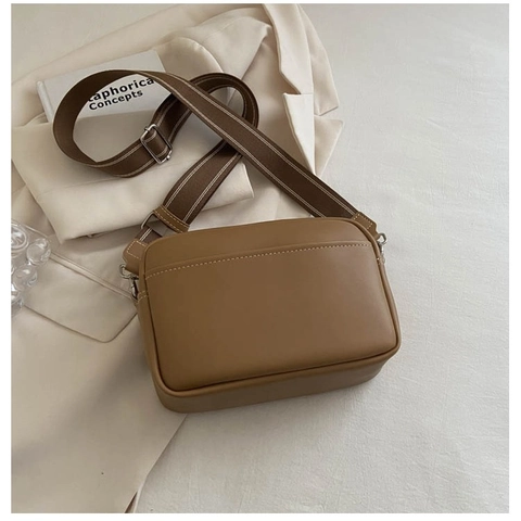 Borsa a Spalla Minimalista in Pelle PU Per Donna Cuciture a Contrasto Borsa Fotocamera Rettangolare Con Tracolla Larga Regolabile Borsa a Tracolla Casual