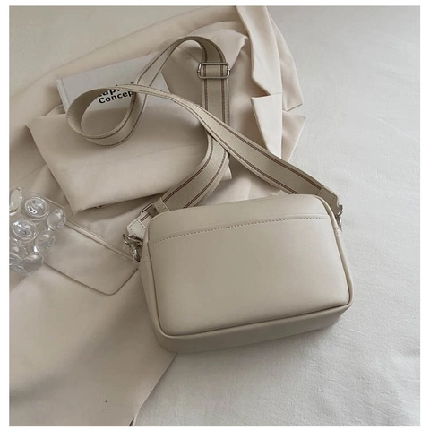 Borsa a Spalla Minimalista in Pelle PU Per Donna Cuciture a Contrasto Borsa Fotocamera Rettangolare Con Tracolla Larga Regolabile Borsa a Tracolla Casual