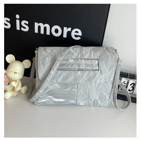 Bolso de Hombro de Moda para Mujer de Cuero PU Con Textura Arrugada Gran Capacidad Estilo Urbano Simple Color Sólido Bandolera
