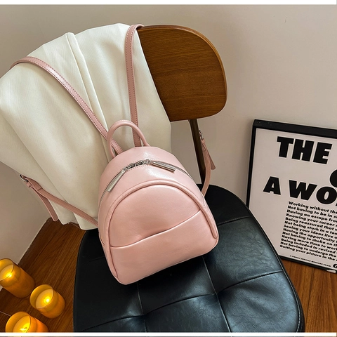 Mini Mochila de Cuero PU de Moda para Mujer Urbano Minimalista Color Sólido Bolso de Hombro Pequeño Mochila de Viaje Multiuso