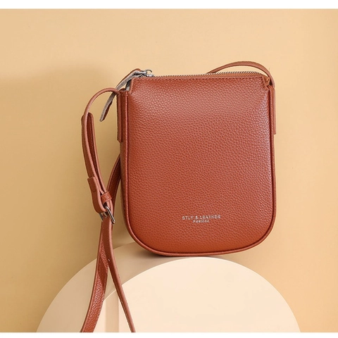 Sac Bandoulière en Cuir Véritable Grain de Litchi pour Femme Mode Minimaliste Sac à Épaule Avec Bandoulière Réglable Impression Lettres