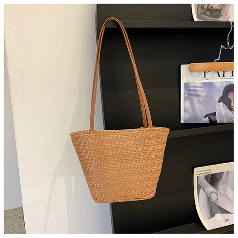 Dames Gevlochten Tote Bag Stedelijk Minimalistisch Visgraatpatroon Stro Schoudertas Grote Capaciteit Casual Strandtas Retro Handtas