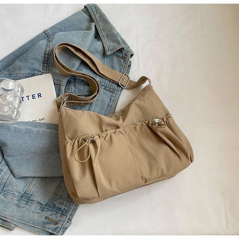 Borsa a Tracolla a Mezzaluna in Nylon da Donna Borsa Hobo Arricciata Con Tracolla Regolabile Tasche Con Coulisse Casual