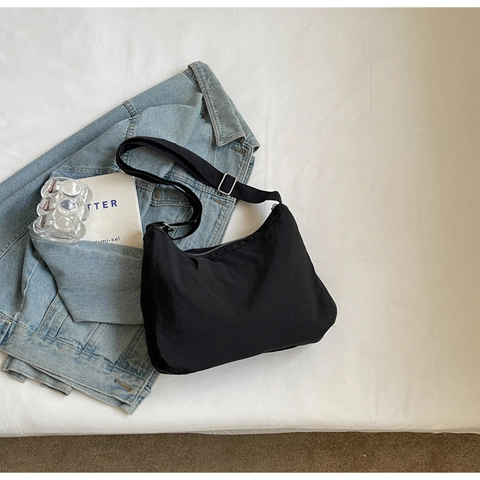 Borsa a Tracolla a Mezzaluna in Nylon da Donna Borsa Hobo Arricciata Con Tracolla Regolabile Tasche Con Coulisse Casual