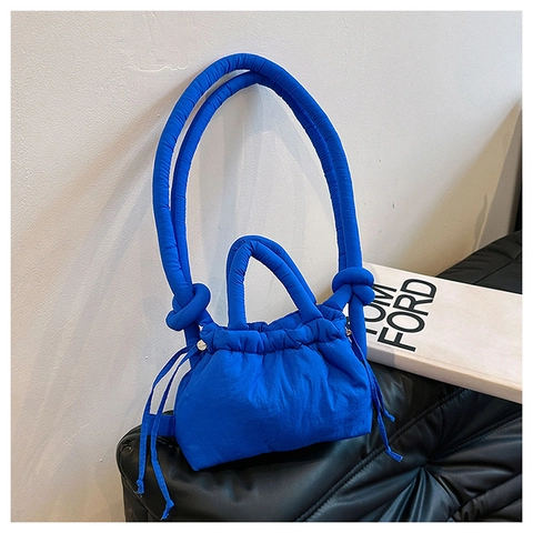 Women Quilted Puffy Shoulder Bag Casual Polyester Cloud Crossbody Bag Ruched Drawstring Knotted Strap Urban Minimalist Fashion Commuter Purse