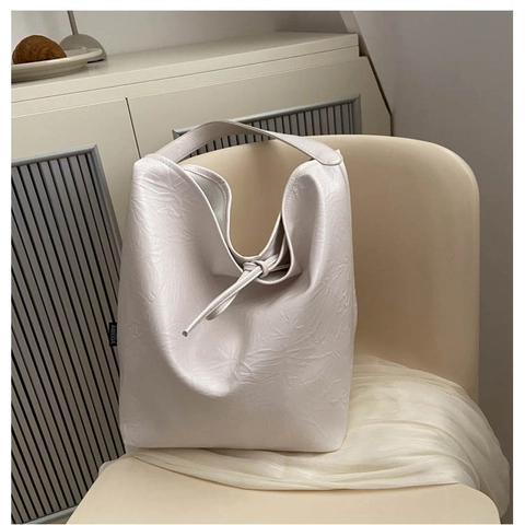 Bolso Tote de Cuero PU Minimalista de Gran Capacidad para Mujer Bolso de Hombro con Textura Arrugada y Lazo Bolso de Moda Urbana
