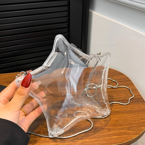 Transparent Stern Form Umhängetasche Klarsicht PVC Handtasche Mit Silber Kette Mode Stern Schultertasche Für Damen Party