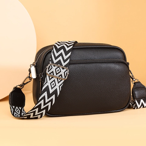 Mode PU Leder Litschi Textur Umhängetasche Für Damen Mehrschichtige Große Kapazität Schultertasche Mit Geometrischem Breitem Gurt