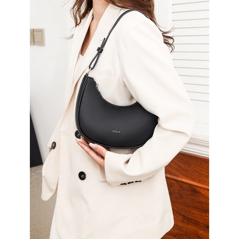 Vera Pelle Grana Litchi Borsa Hobo Mezzaluna per Donna Minimalista Tracolla Borsa a Spalla Urban Borsa Sottobraccio Regalo