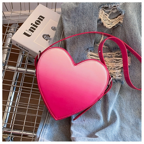 Mode Herzförmige Schultertasche Farbverlauf PU Leder Umhängetasche Damen Stickerei Buchstabe Handtasche Y2K Stil Kleine Tasche