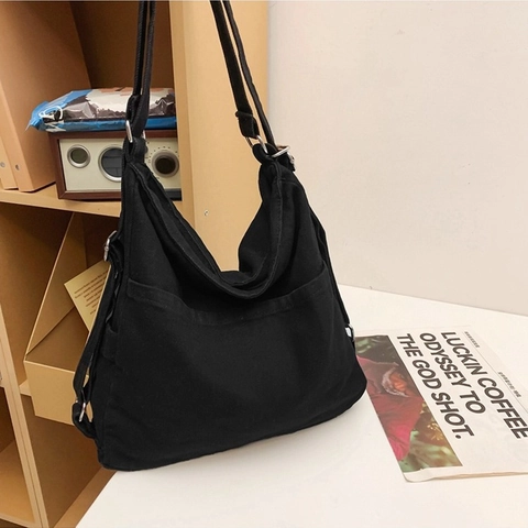 Large Capacity Washed Denim Shoulder Bag For Women Vintage Hobo Bag Adjustable Strap Retro Blue Black Denim Backpack Tote